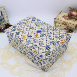 【受注制作】カルトナージュ♪　２段ツールボックス / 裁縫箱 （モロッカンon花柄 / ブルー系） 2枚目の画像