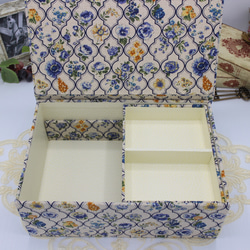 【受注制作】カルトナージュ♪　２段ツールボックス / 裁縫箱 （モロッカンon花柄 / ブルー系） 6枚目の画像