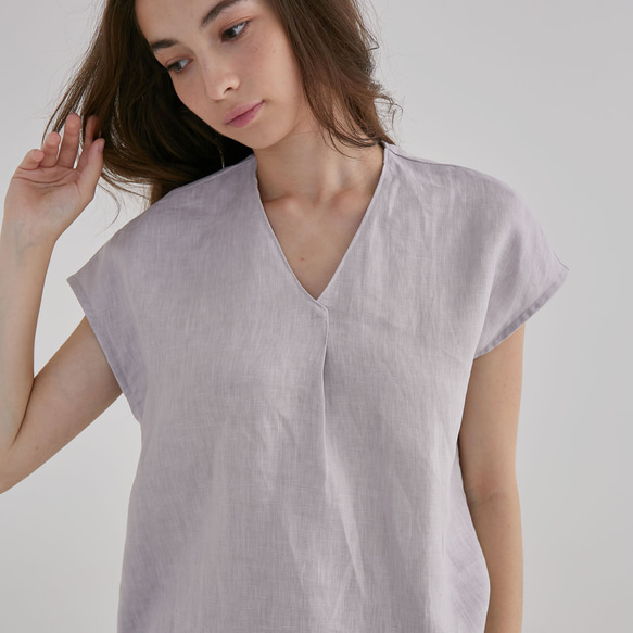 V領落肩上衣 - 岩灰V neck top with inverted pleat - Gray 第1張的照片