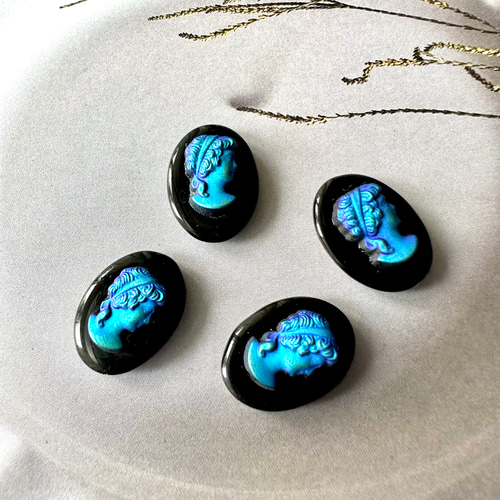 1個 1960s 西ドイツ 18×13mm レア ヴィンテージガラス カメオ オーバル