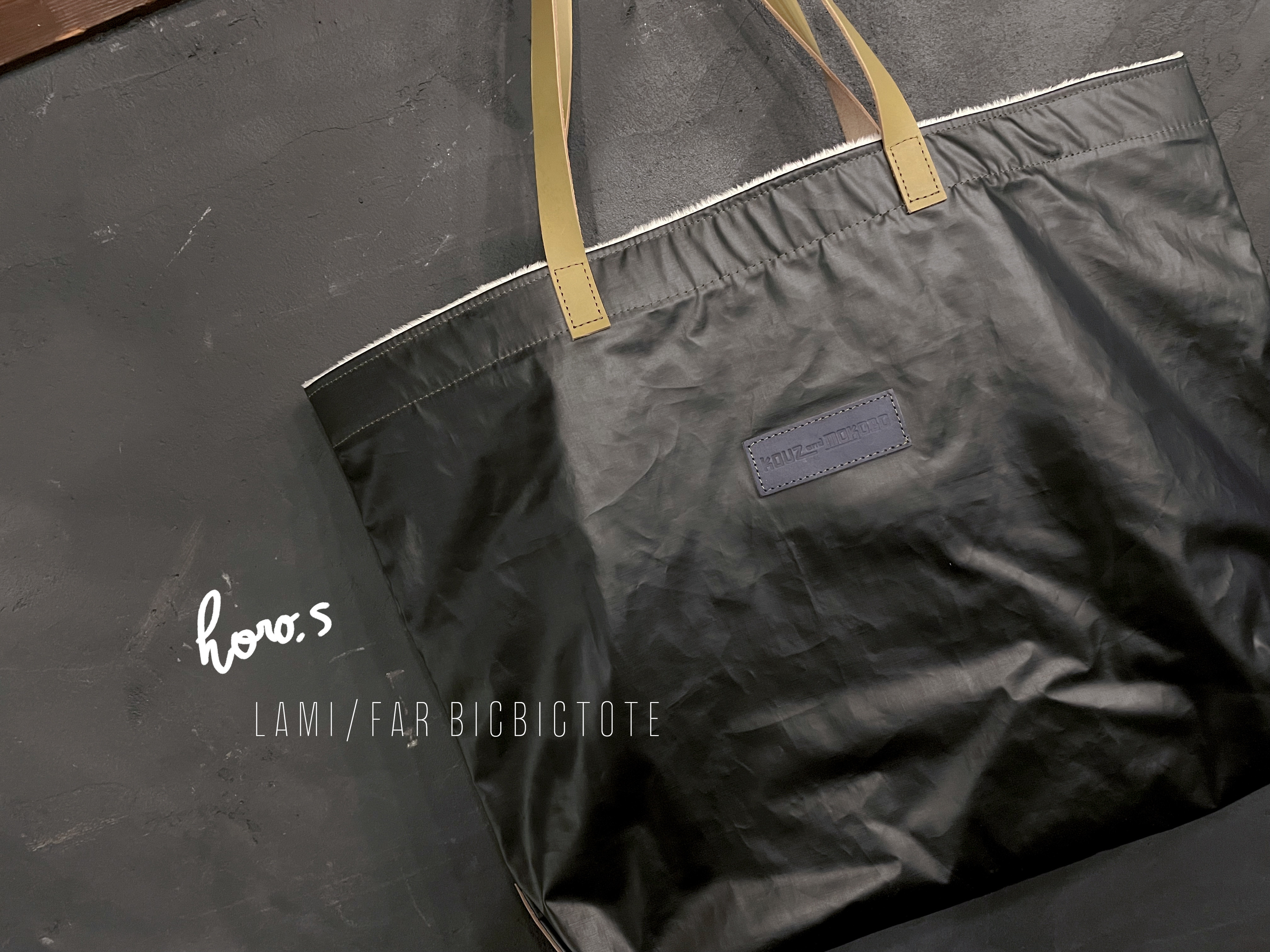 数量限定SALE！【horo.s】 防水リネンとファーと革のBIGトートバッグ　ミリタリー風 (BT210031)