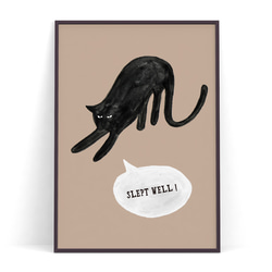 北欧ポスター【憮然とした黒猫】６種類　水彩猫イラスト 文字入れ可能　北欧 おしゃれ モノトーン 6枚目の画像
