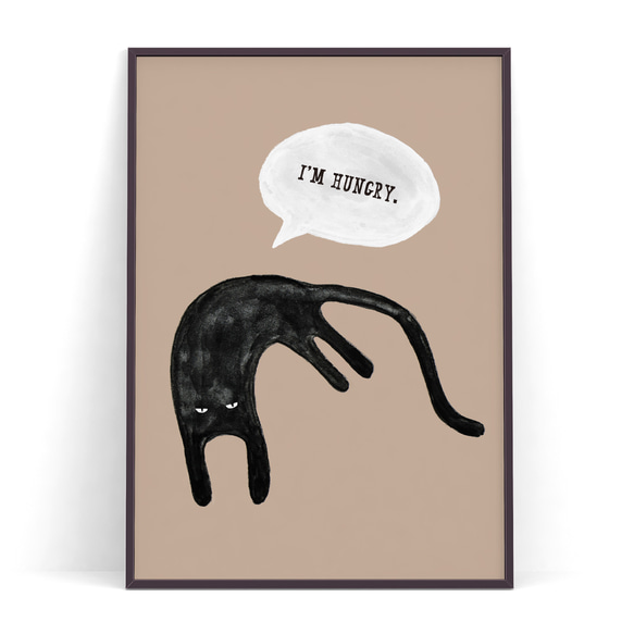 北欧ポスター【憮然とした黒猫】６種類　水彩猫イラスト 文字入れ可能　北欧 おしゃれ モノトーン 4枚目の画像