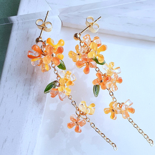 金木犀のチェーンピアス(イヤリング) ピアス（スタッド・一粒） Sei.w