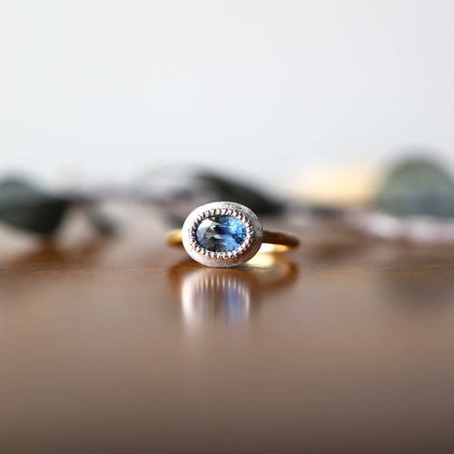 K18YG Pt900H アクアブルーとライトイエローのバイカラーサファイア