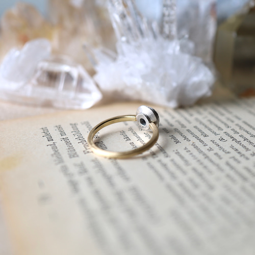 K18YG Pt900H シルキー輝くセイロンブルーサファイアリング 指輪