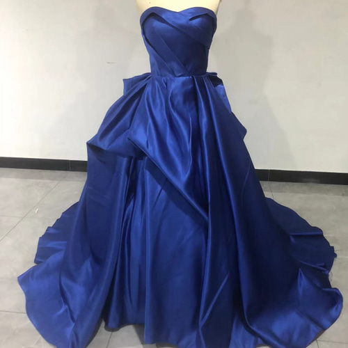 豪華！ ベアトップ パーティードレス ネイビー 光沢サテン 2次会  