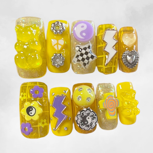 現品】ネイルチップ つけ爪 10枚 ギャル y2k カラフル 派手 個性派  