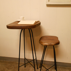 けやき　ひとりカフェテーブル・イスセット09-06　（テーブル高さ87㎝） 1枚目の画像