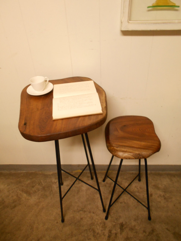 けやき　ひとりカフェテーブル・イスセット09-06　（テーブル高さ87㎝） 4枚目の画像