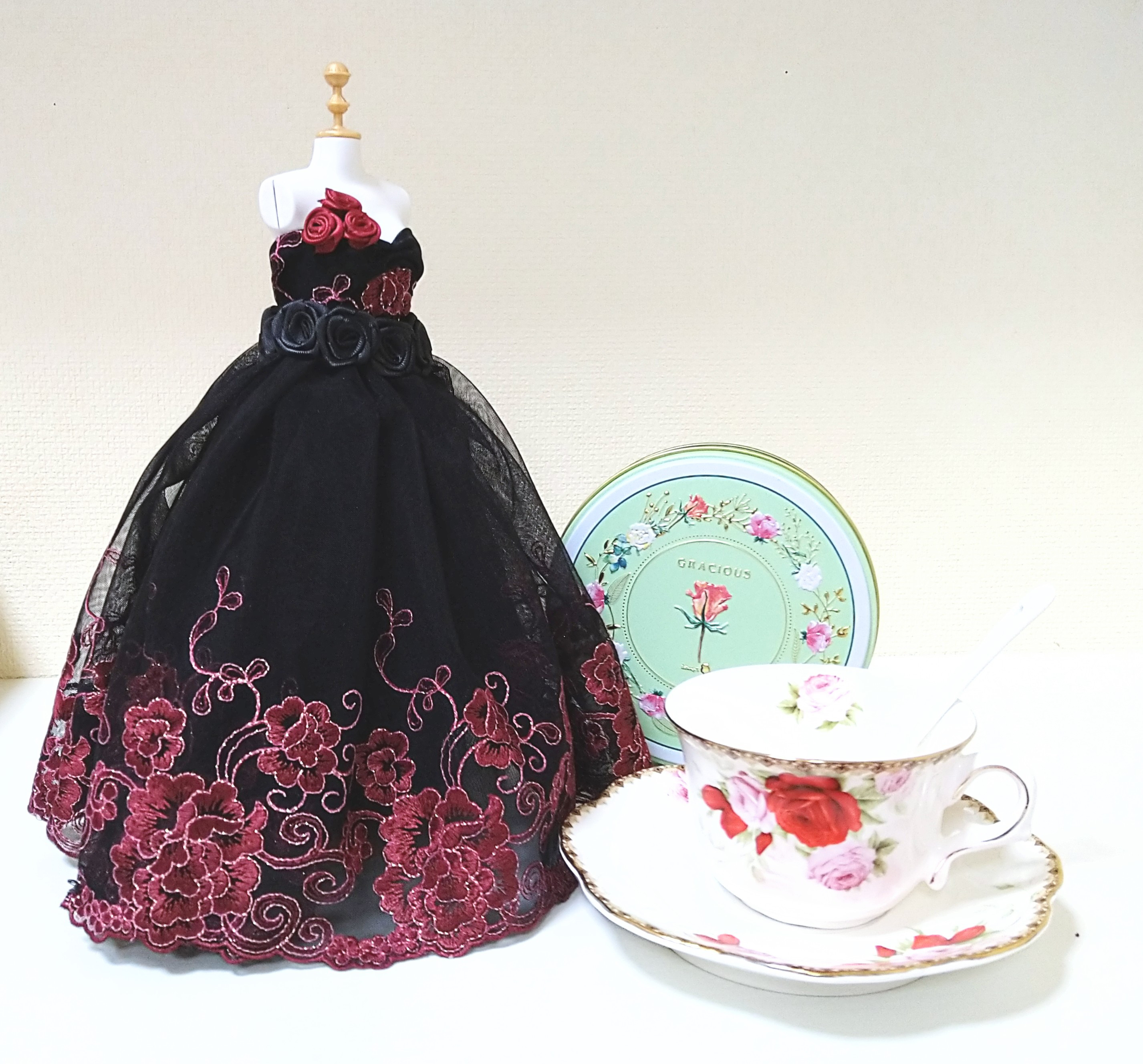 22cmドールドレス　赤×黒 蜘蛛の魔女のバッスルドレス