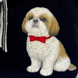 オリジナル シーズー トートバッグ 手描き  オリジナルイラスト 鞄 ツイリー スカーフ 付 犬 黒 ブラック　 3枚目の画像