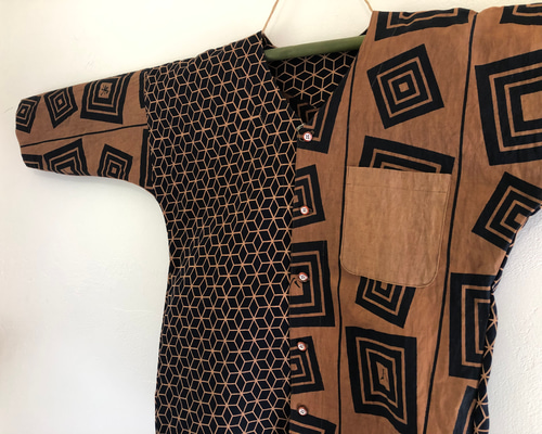 ハンドメイド・柿渋染・着物、浴衣・パフスリーブカットソー ハンドメイド・柿渋染・着物、浴衣・パフスリーブカットソー