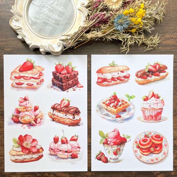 【EP67】コラージュ素材 ストロベリースイーツ セルフカット/48パーツ 3枚目の画像