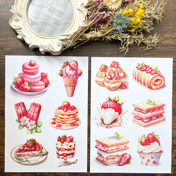 【EP67】コラージュ素材 ストロベリースイーツ セルフカット/48パーツ 6枚目の画像