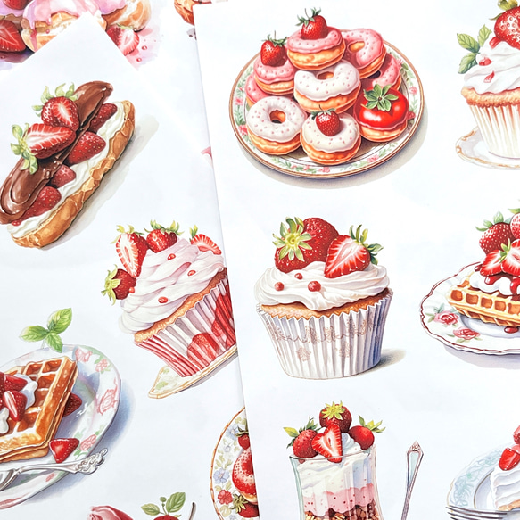 【EP67】コラージュ素材 ストロベリースイーツ セルフカット/48パーツ 2枚目の画像