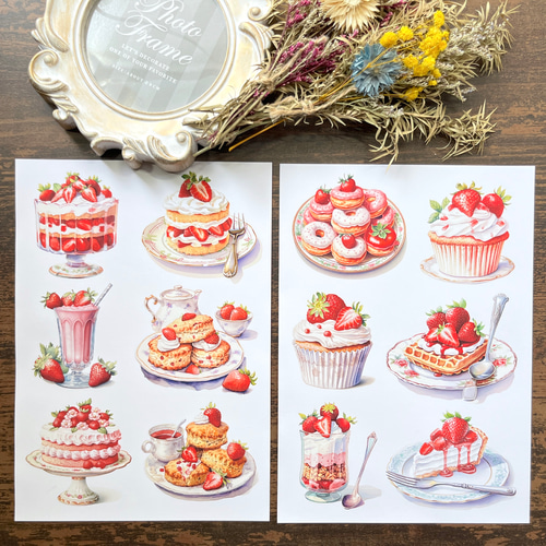 EP67】コラージュ素材 ストロベリースイーツ セルフカット/48パーツ