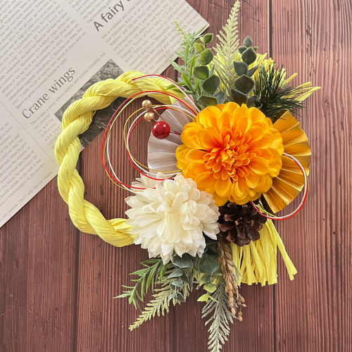 No.14 カラーしめ縄リース2024 ハンドメイドお正月飾り 玄関ドア