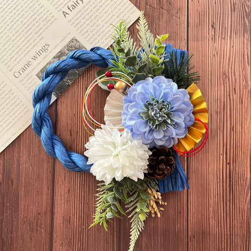 No.16 カラーしめ縄リース2024 ハンドメイドお正月飾り 玄関ドア  