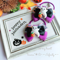 ✽ハロウィン✽ヘアゴム/キッズ/ハロウィン黒猫/オレンジ 雑貨・その他