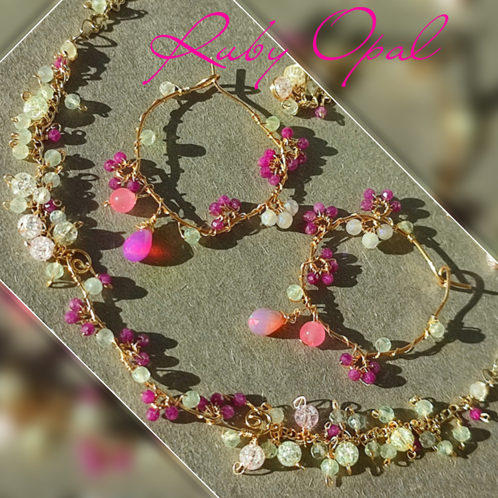 14kgf  最高品質 フラワー　ルビー 　ピンクオパール　ピアス　誕生石　贈り物　お出かけ　パーティー