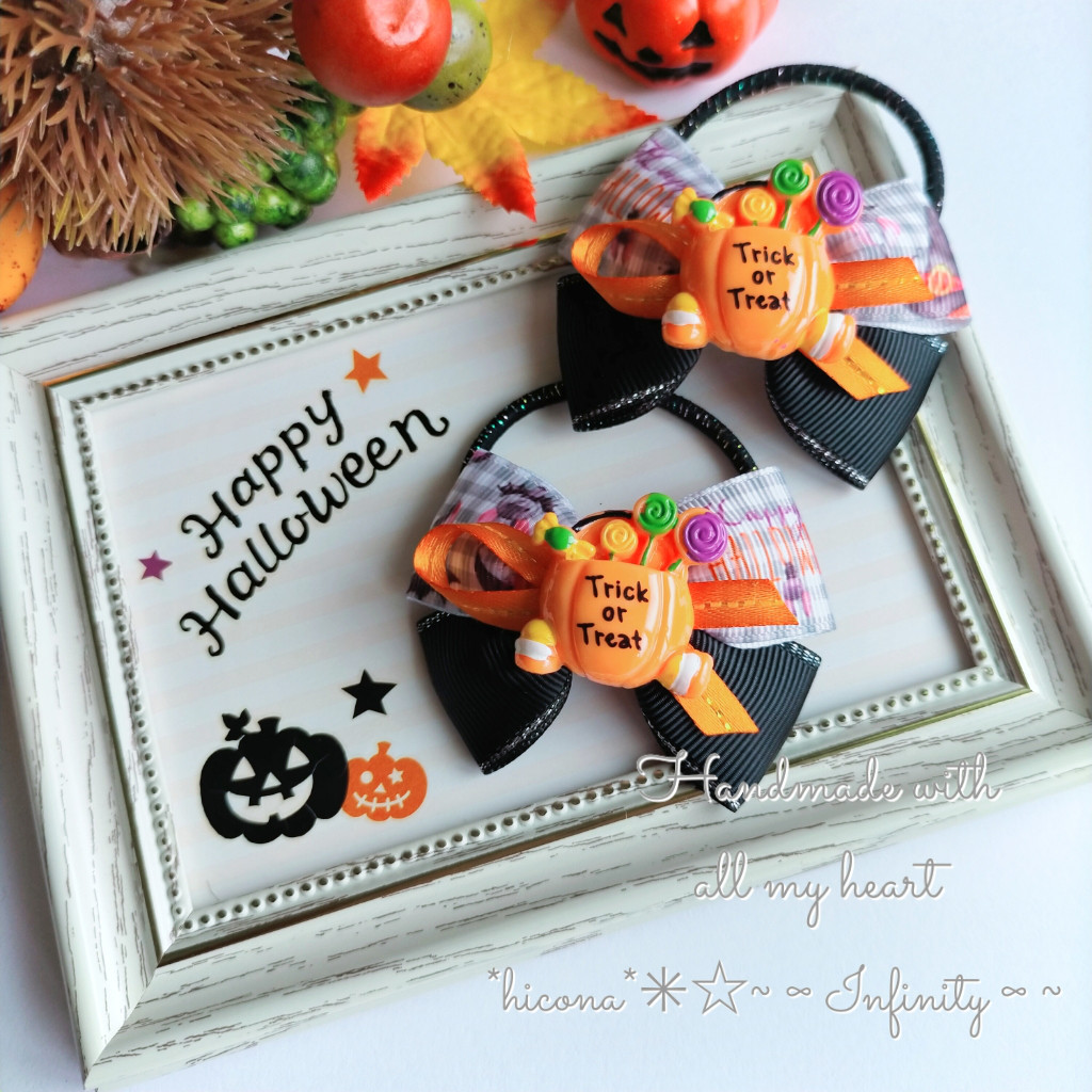 キッズヘアゴム ♡ツイン♡リボン♡ハート♡ミンクファー♡紺 キッズ