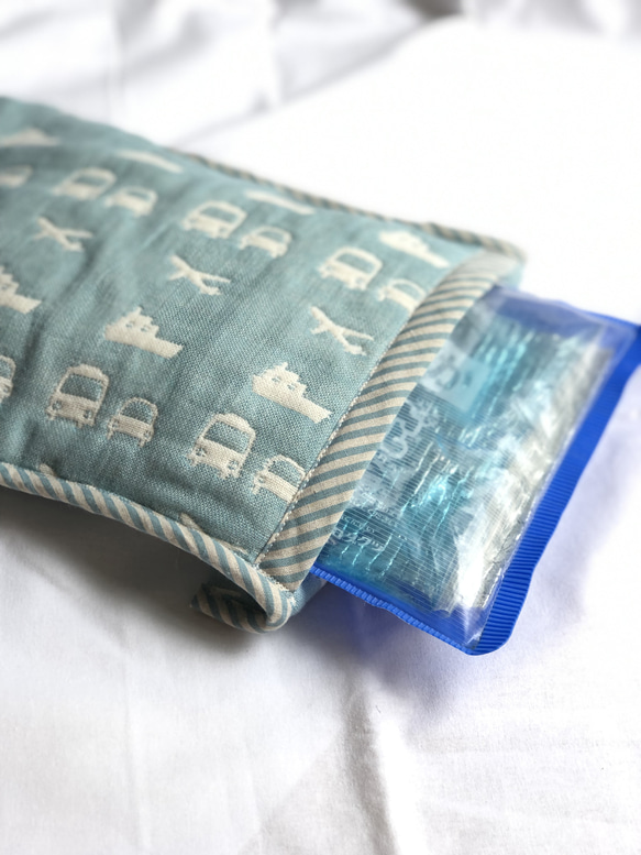 あいすまくらカバー　六重織ガーゼ fuwara リス　グリーン　アイスノン　氷枕 3枚目の画像