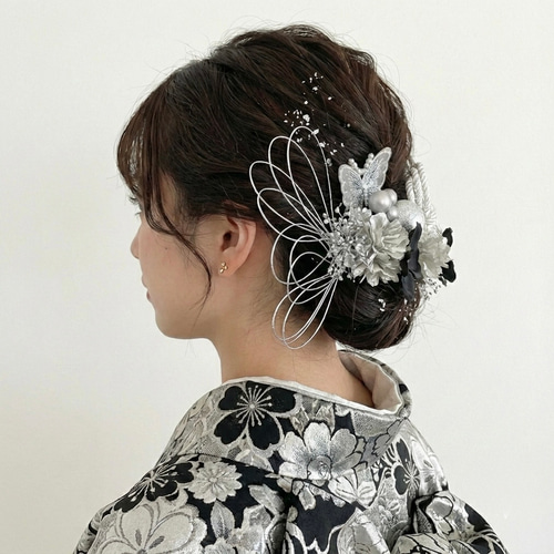 成人式 髪飾り 成人式髪飾り シルバーブラック 蝶々髪飾り 蝶々 結婚式
