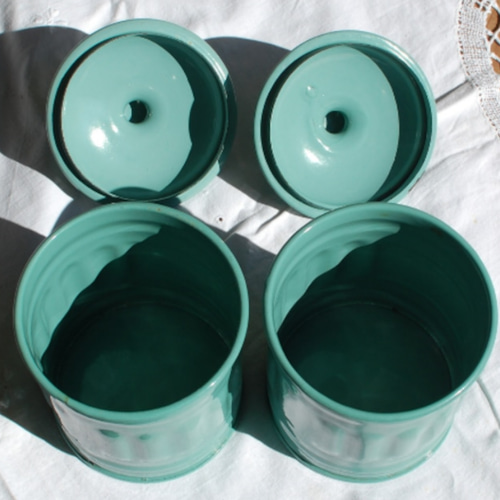 アンティークホーローキャニスター エメラルドグリーン cafe＆sucre