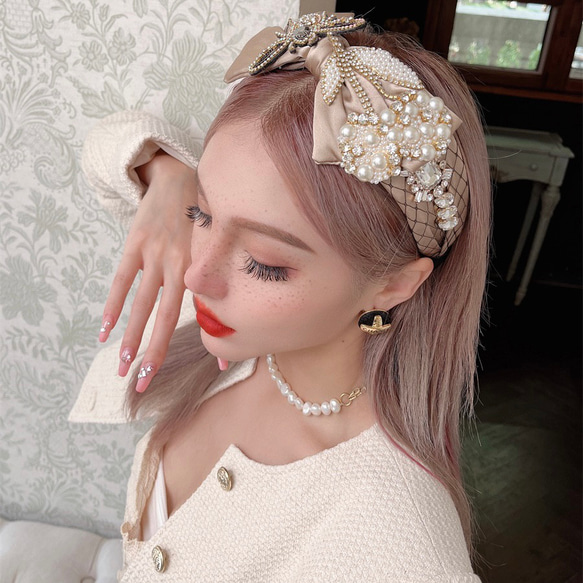 華麗巴洛克水晶珍珠刺繡髮飾 第4張的照片