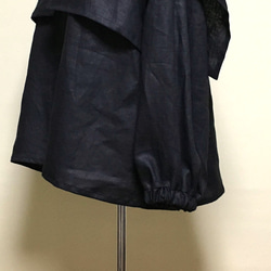 リネン◆オーバーカラーブラウス　長袖◆黒◆フリーサイズ（中厚リネン100％） 8枚目の画像