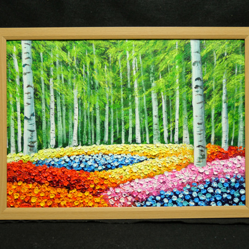 油絵 絵画 【白樺の花畑 】 絵画 HR 通販 16516631｜Creema