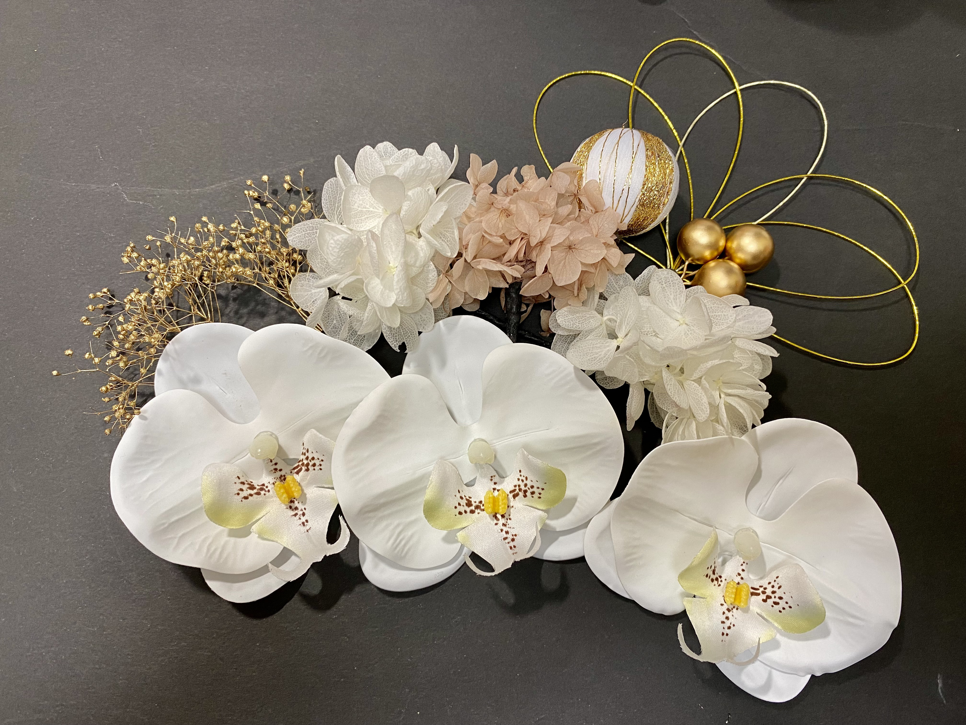 胡蝶蘭髪飾り 結婚式 成人式 七五三 髪飾り 豪華11本 水引 10/11