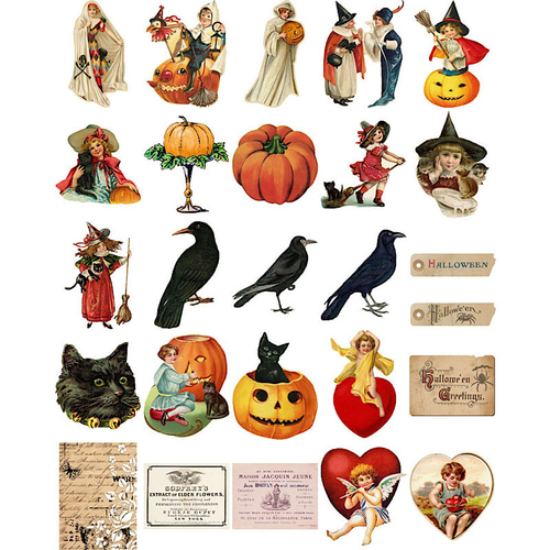 送料無料【S338コラージュ素材】海外シール ハロウィン レトロ