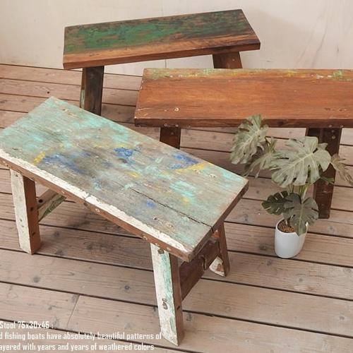 オールドチーク天然無垢材ナチュラルウッドベンチS木製イス花台一枚板