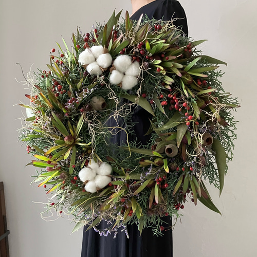 秋冬〉ドライフラワーリース / ドライになるリース 開店祝い 店舗装飾