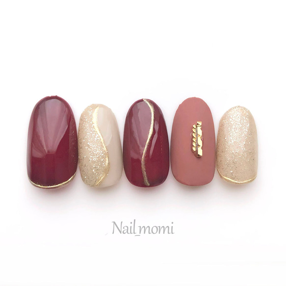 22 ネイルチップ ボルドーレッド ニュアンス ブライダル 結婚式