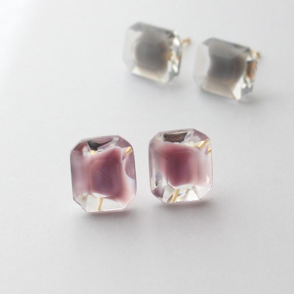 ヴィンテージガラスのシンプルなピアス/ノンホールピアス［L/クリア 