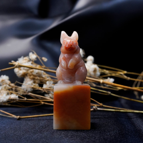 カスタマイズされた手作り印鑑-|ラオス石ウサギボタン 1.9 x 1.9 CM