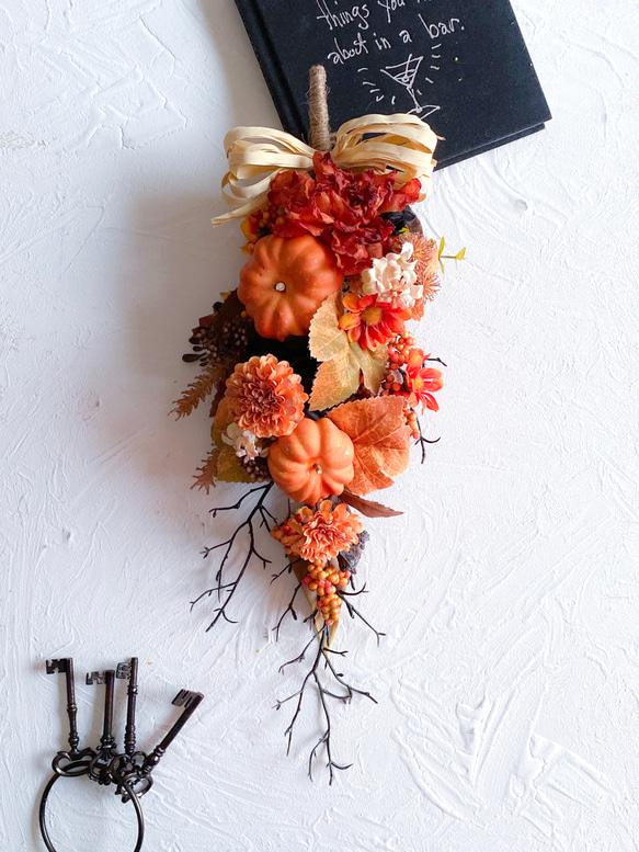 かぼちゃのガーランド　アーティフィシャルフラワー　造花　造花リース　秋　ハロウィン　毎年飾れる　パンプキン　光触媒加工 5枚目の画像