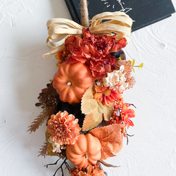 かぼちゃのガーランド　アーティフィシャルフラワー　造花　造花リース　秋　ハロウィン　毎年飾れる　パンプキン　光触媒加工 2枚目の画像