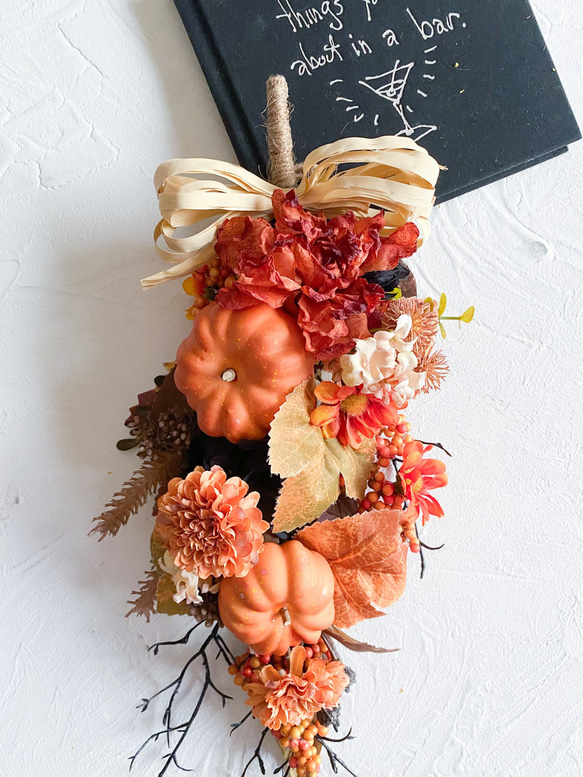 かぼちゃのガーランド　アーティフィシャルフラワー　造花　造花リース　秋　ハロウィン　毎年飾れる　パンプキン　光触媒加工 2枚目の画像