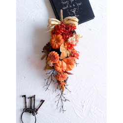 かぼちゃのガーランド　アーティフィシャルフラワー　造花　造花リース　秋　ハロウィン　毎年飾れる　パンプキン　光触媒加工 1枚目の画像