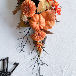 かぼちゃのガーランド　アーティフィシャルフラワー　造花　造花リース　秋　ハロウィン　毎年飾れる　パンプキン　光触媒加工 3枚目の画像