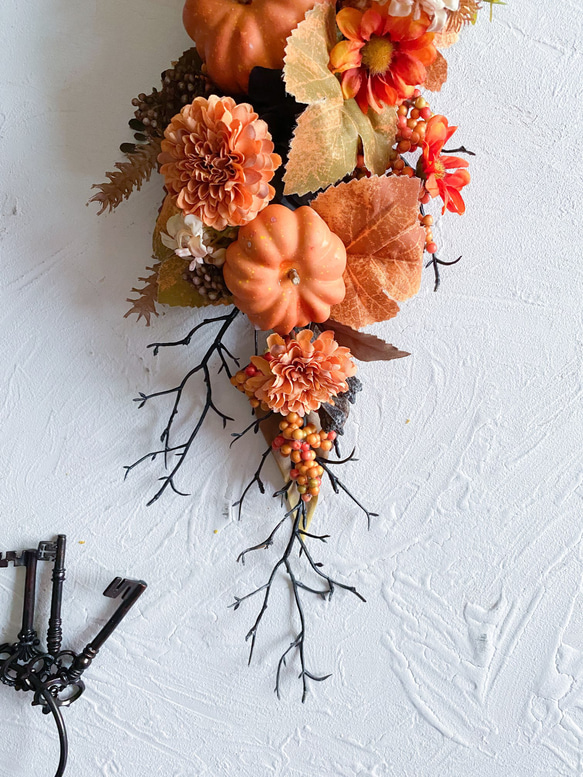 かぼちゃのガーランド　アーティフィシャルフラワー　造花　造花リース　秋　ハロウィン　毎年飾れる　パンプキン　光触媒加工 3枚目の画像