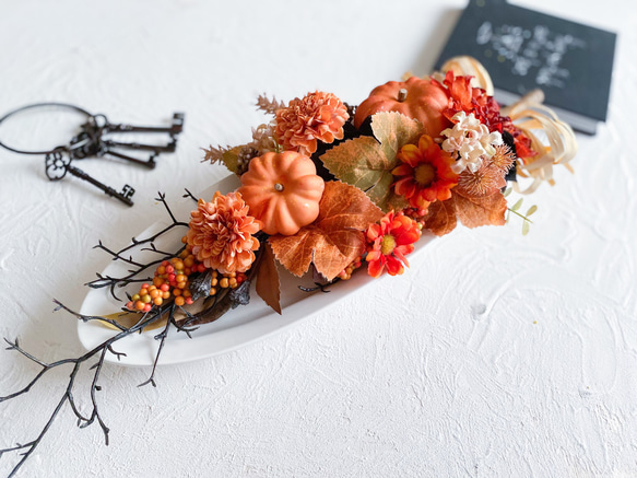 かぼちゃのガーランド　アーティフィシャルフラワー　造花　造花リース　秋　ハロウィン　毎年飾れる　パンプキン　光触媒加工 4枚目の画像
