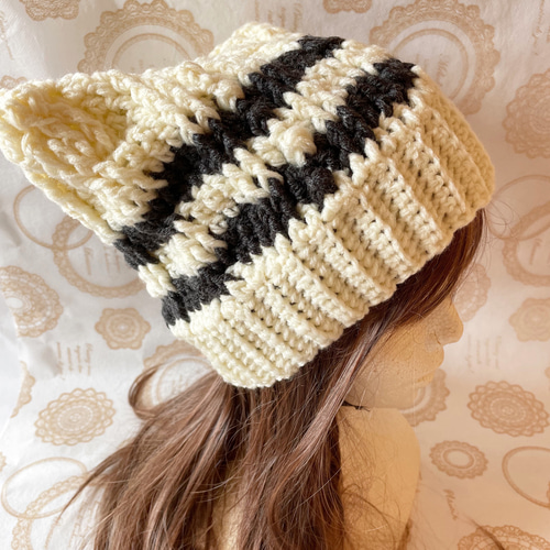再販】春も使える！今年も猫耳♫毎年好評のニット帽⭐︎オフホワイト