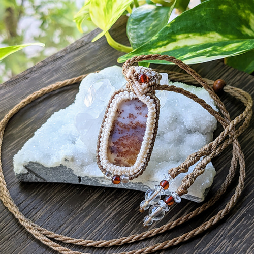 オパール&サファイヤのマクラメ編みネックレス ペンダント 天然石 あさ