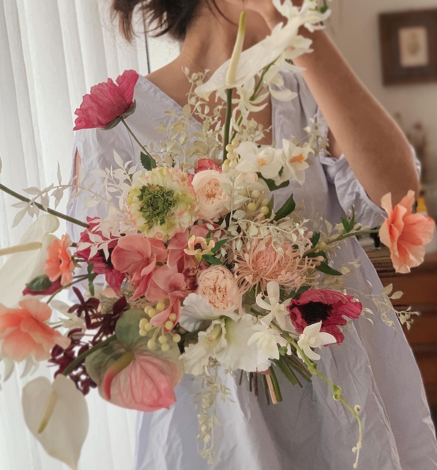 ウェディングブーケ【オーダーメイド】ブートニア　胡蝶蘭ブーケ　アンスリウムブーケ　テラコッタ　アーティフィシャルフラワー