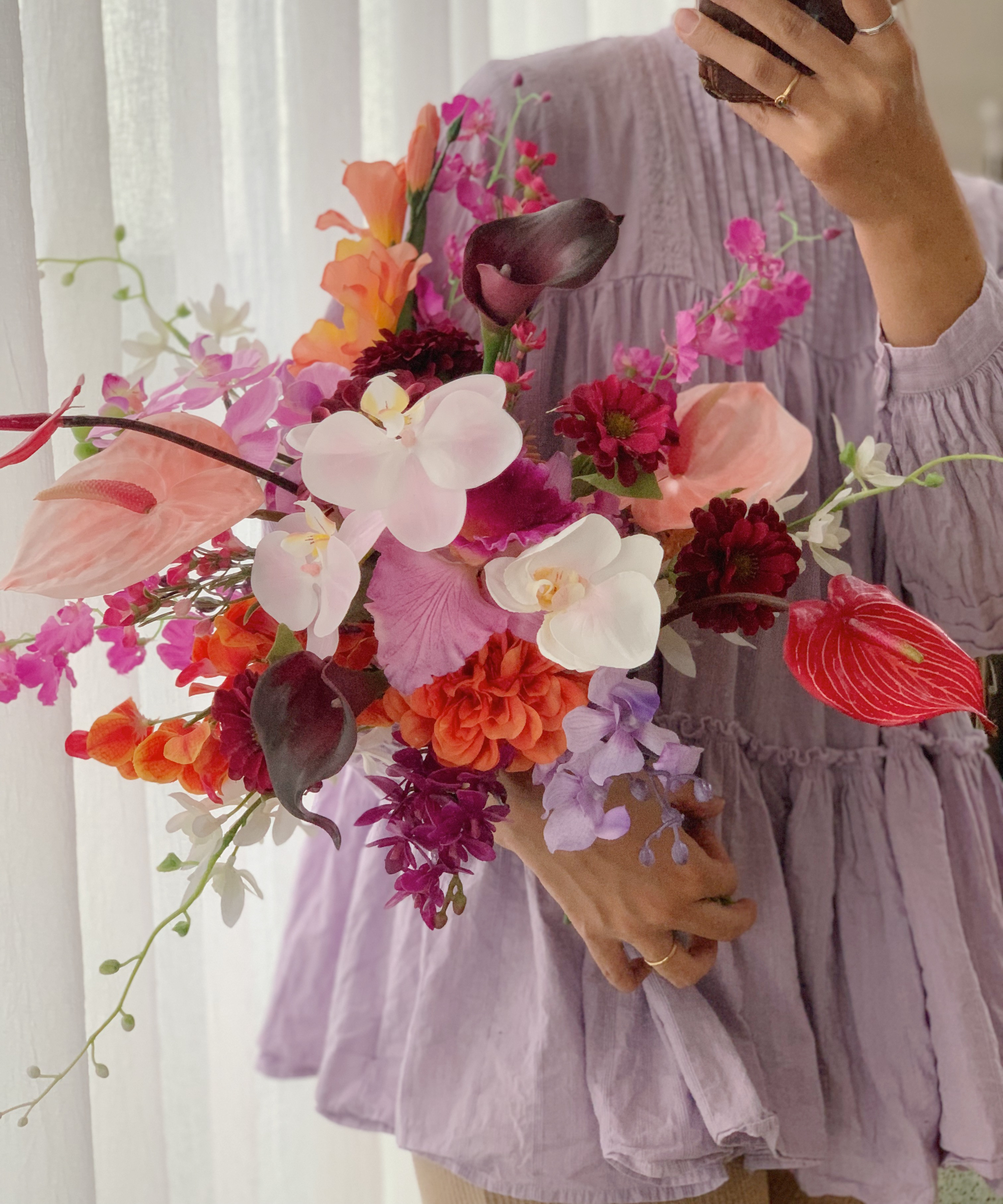 ウェディングブーケ【オーダーメイド】ブートニア　胡蝶蘭ブーケ　アンスリウムブーケ　テラコッタ　アーティフィシャルフラワー